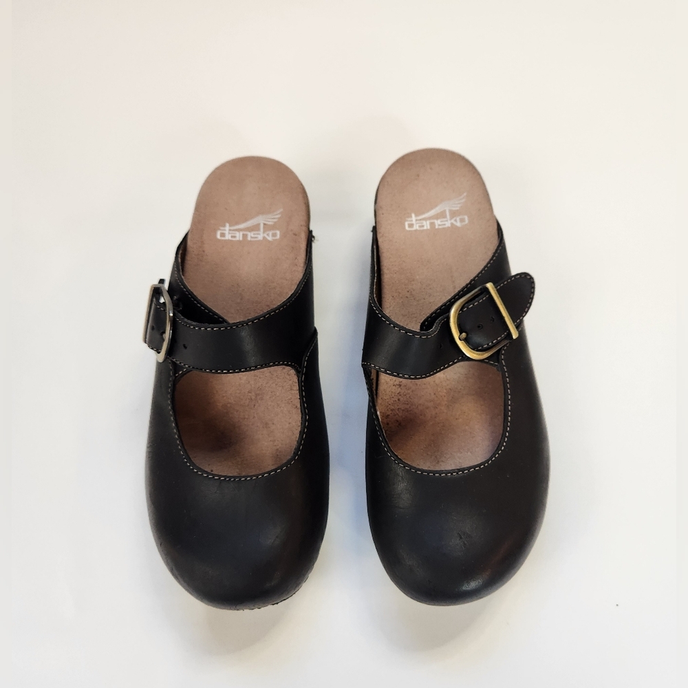 Dansko Bria Black Leather 36 Mary Janes Mules Clogs Shoes Women's Slip On